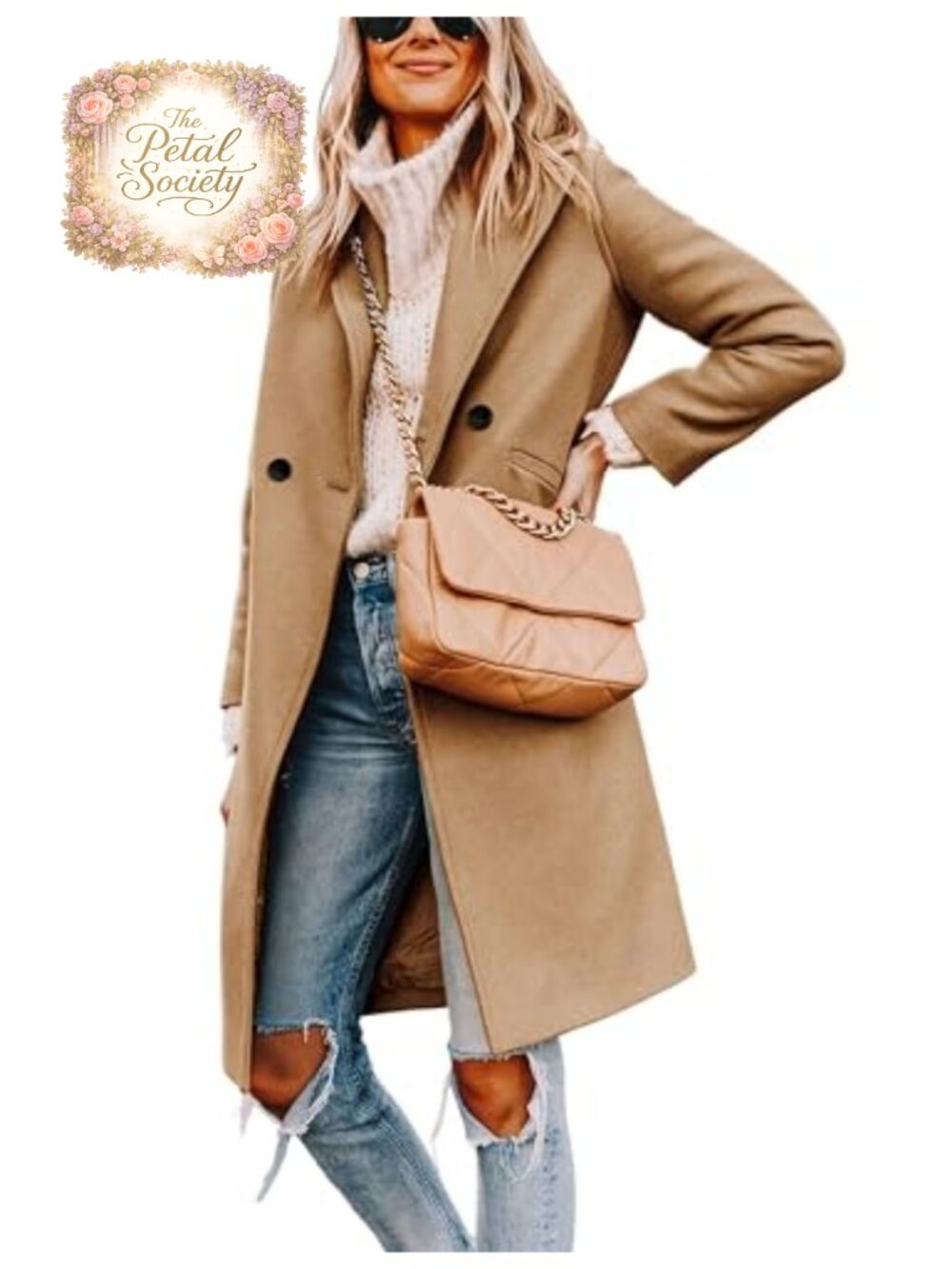 Wool Blend Peacoat Mid-Long Notch Lapel Double Breasted Winter Coat